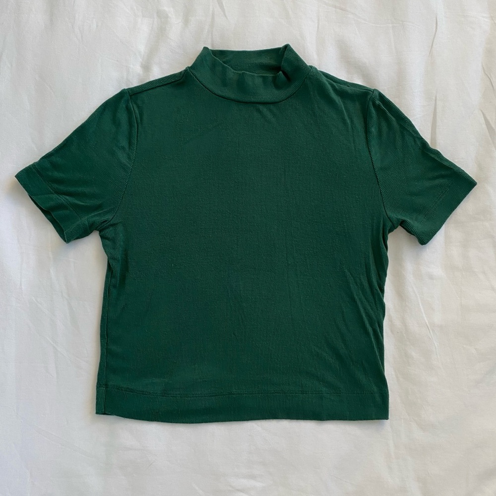 Aritzia Mock Neck Short Sleeve Ribbed Top, Green, S